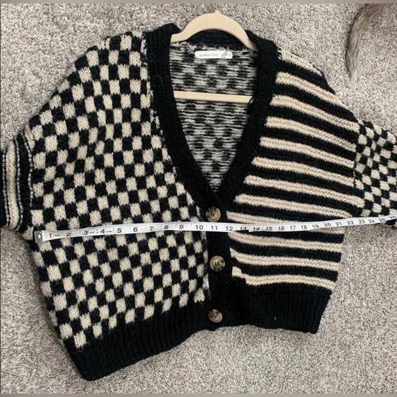 Altar’d State Claudia Checkered Cardigan Sweater Black & Cream Balloon Sleeve - Picture 11 of 13